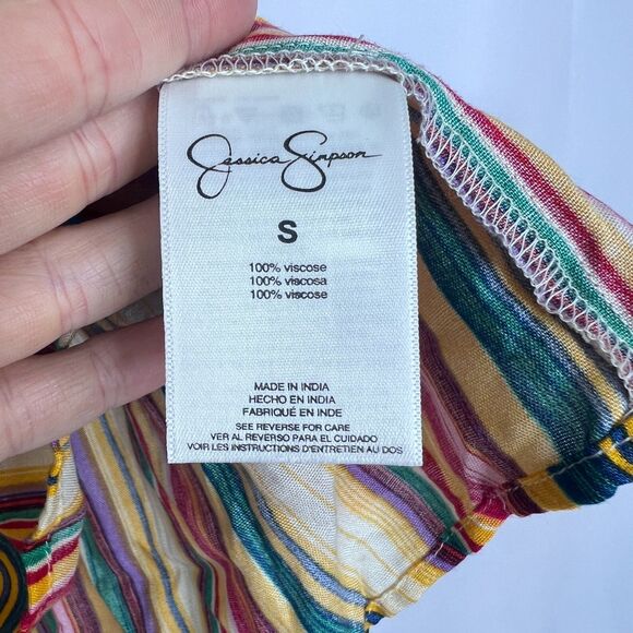 Jessica Simpson Rainbow Striped Flutter Sleeve Peplum Vneck Top Size Small - Picture 6 of 8